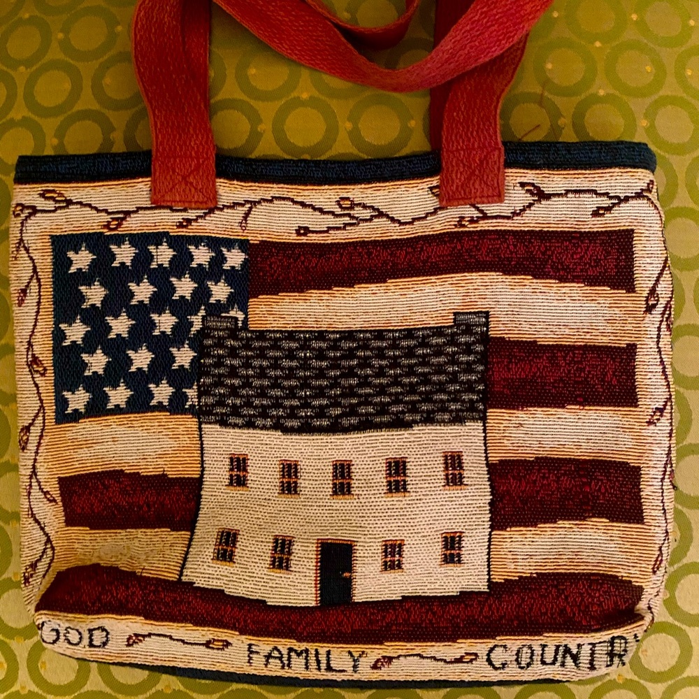 American Flag canvas embroidered tote